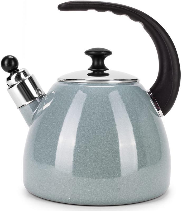 Чайник емальований Kamille "Boiling Water" 2.5л зі свистком, індукційний, оливковий