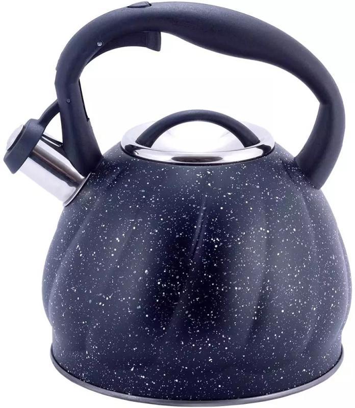 Чайник Kamille Whistling Kettle Marble 3л з нержавіючої сталі зі свистком (чорний мармур)