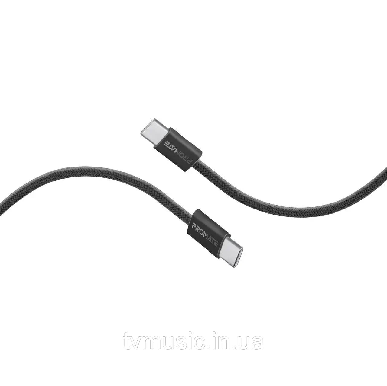 Кабель Promate EcoLine-CC120 USB-C to USB-C 60W Power Delivery 1.2 м Black