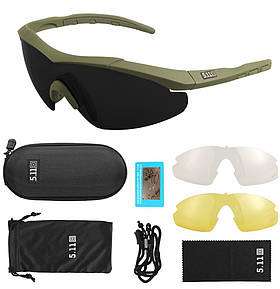 Окуляри 5.11 Aileron Shield із 3 лінзами олива оправа з поляризацією тактичні