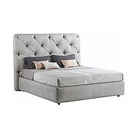 Ліжко двоспальне м'яке з гудзиками MeBelle FRAU 160 х 190 см, з каретною стяжкою, преміальний сірий велюр