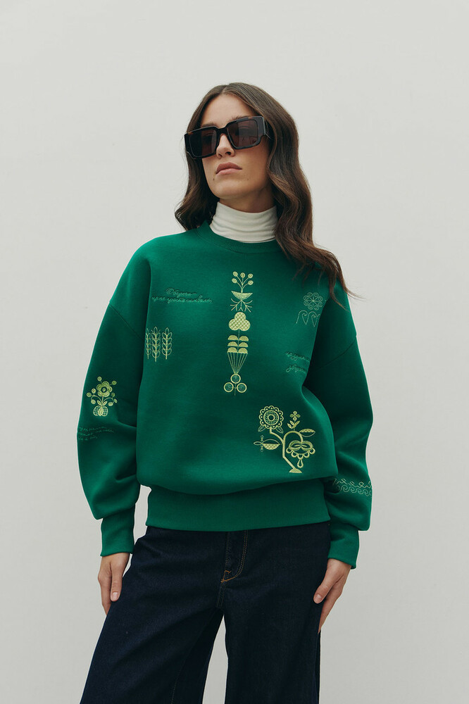 Жіночий світшот оберіг з вишивкою зелений Modna KAZKA MKRM4225-2, фото 1