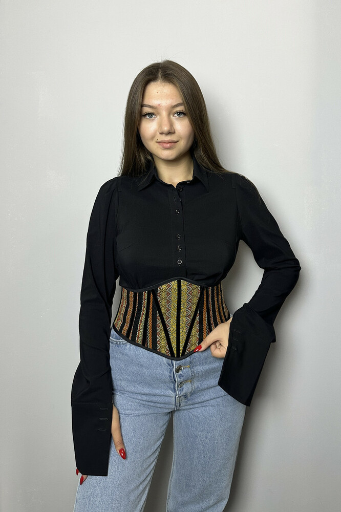 Корсет базовий жіночий бірюзовий/рижий двосторонній MKGM107-7, фото 1