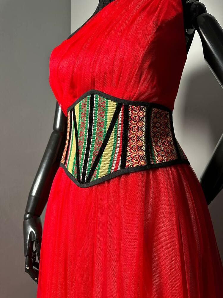 Корсет жіночий вишитий червоний декоративний в українському стилі MKGM104-4, фото 1