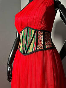 Корсет жіночий вишитий червоний декоративний в українському стилі MKGM104-4