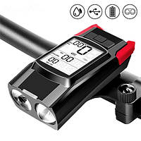 3в1 Велофара з велокомп'ютер і сигналом клаксон BK-1920-2T6P+ велоліхтар з виносною кнопкою Чорний