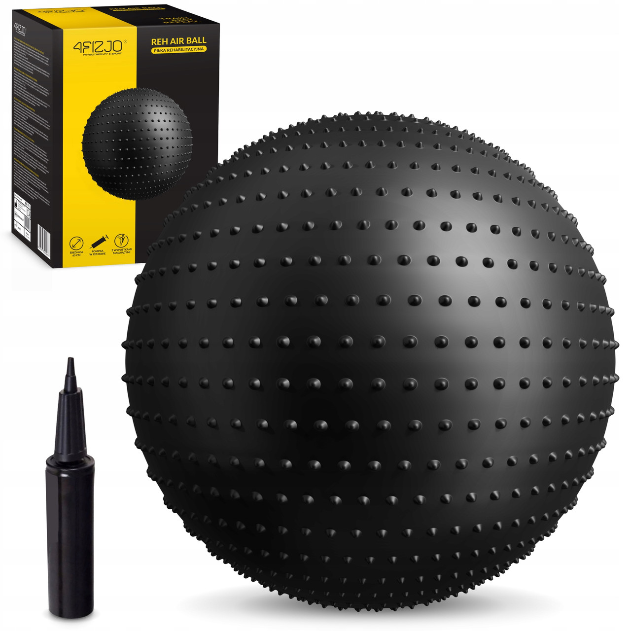 М'яч для фітнесу (фітбол) 4FIZJO 65 см масажний Anti-Burst 4FJ0618 Black Poland