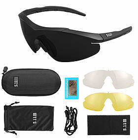 Окуляри 5.11 Aileron Shield із 3 лінзами чорна оправа з поляризацією тактичні