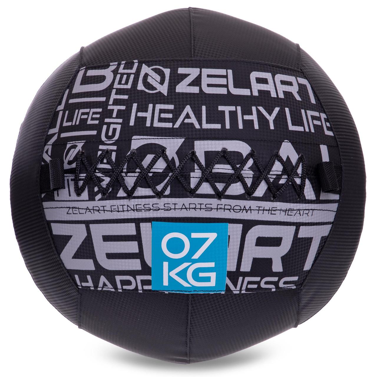 М'яч набивний медичний для кросфіту WALL BALL Zelart Чорний (вага 7 кг) FI-2637-7, фото 1