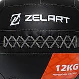 М'яч набивний медичний для кросфіту WALL BALL Zelart Чорний (вага 12 кг) TA-7822-12, фото 2