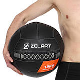 М'яч набивний медичний для кросфіту WALL BALL Zelart Чорний (вага 13 кг) TA-7822-13, фото 5