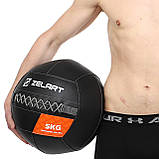 М'яч набивний медичний для кросфіту WALL BALL Zelart Чорний (вага 5 кг) TA-7822-5, фото 5