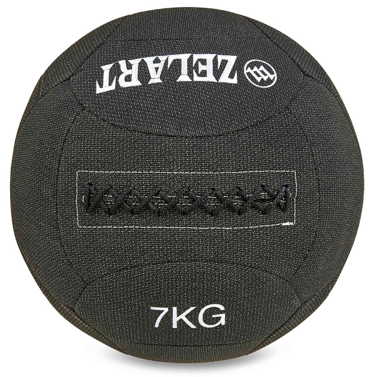 М'яч набивний медичний для кросфіту в кевларовій оболонці WALL BALL Zelart Чорний (вага 7 кг) FI-7224-7, фото 1