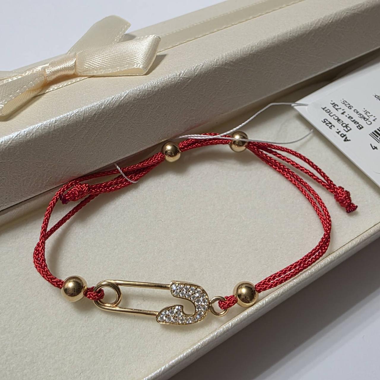 Дитячий Срібний браслет в позолоті Червона нитка Срібло Шпилька, фото 1