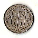 Маврикій › Король Георг VI 1 рупія, 1951 рік Мідно-нікелевий сплав, 11.7g, ø 30mm №2295, фото 3
