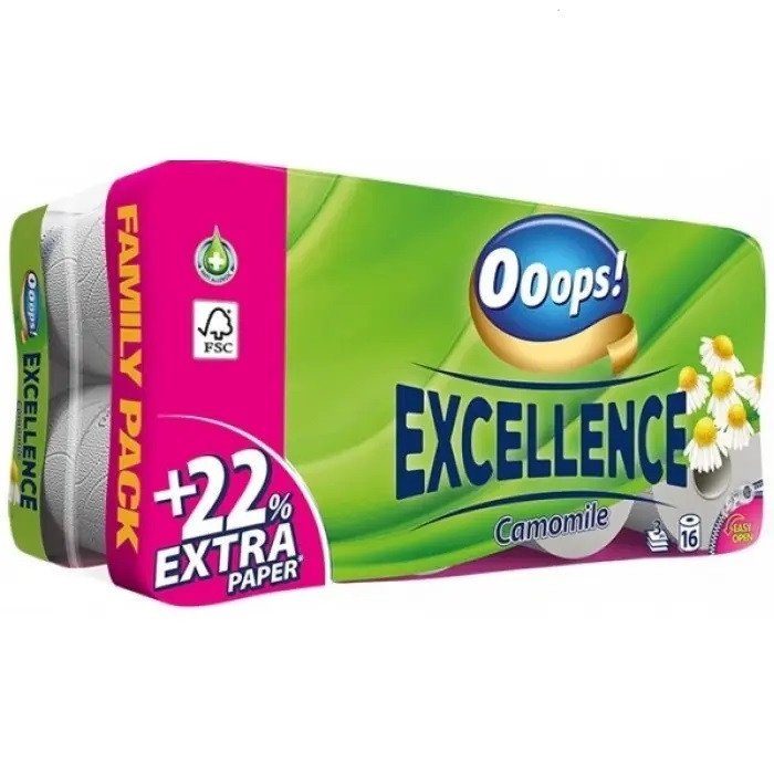 Туалетний папір 3-шаровий Ooops! Excellence Camomile 8 шт 150 відривів