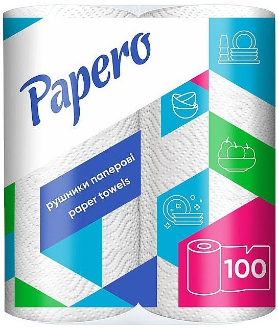 Паперові рушники Papero 2-шарові 2 рулони 100 аркушів, фото 1