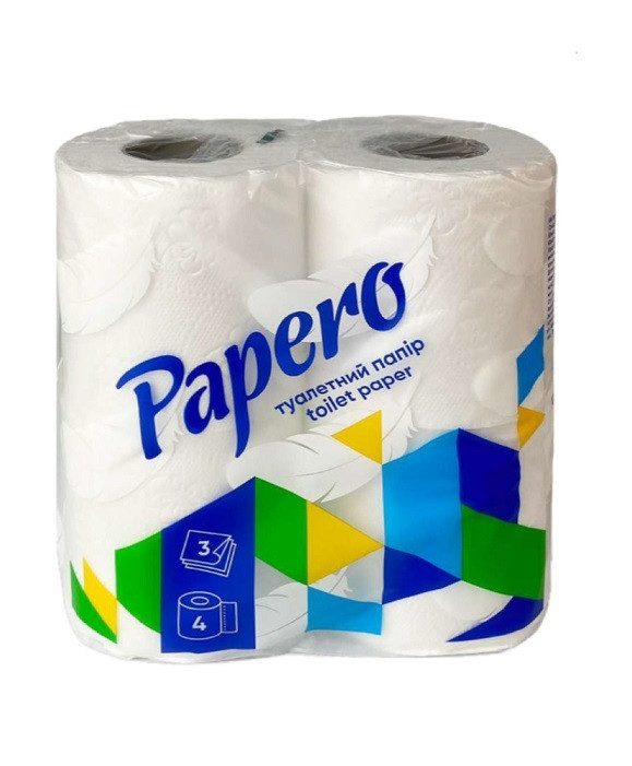 Папір туалетний Papero 3-шаровий 150 відривів 4 рулони, фото 1