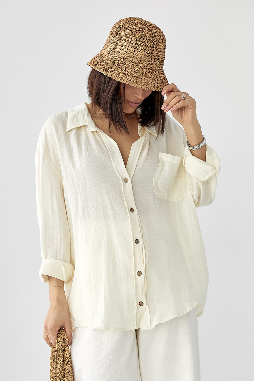Муслінова сорочка на ґудзиках - кремовий цвет, S (є розміри), фото 1