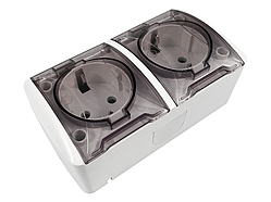 Розетка накладна 2-а з заземленням+прозорі кришки Магнолія біла LMR2008 Лємансо