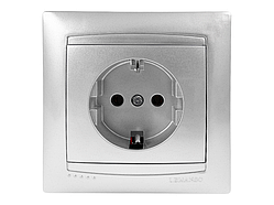 Розетка 1-на з заземленням Сакура срібло LMR1321 Лємансо