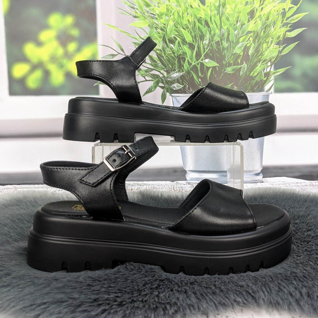 Босоніжки жіночі Kdsl чорні шкіряні на платформі 4863, фото 1