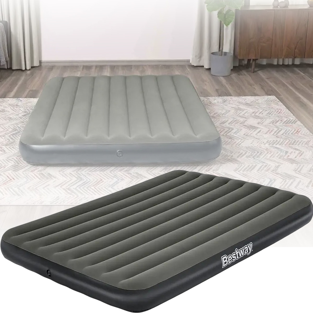 Двоспальний велюровий надувний матрац Bestway 6713N кемпінговий матрац 203x152x25 см Зелений, фото 1