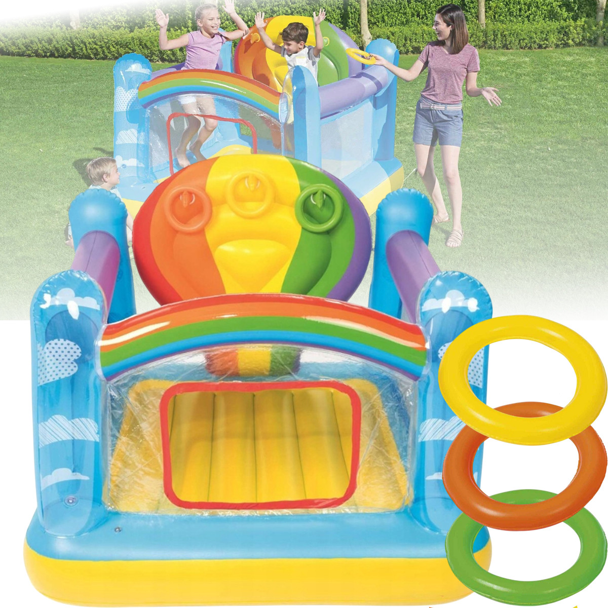 Дитячий надувний ігровий центр-батут Bestway 52269 Повітряна куля та Веселка 175x173x135 см, фото 1