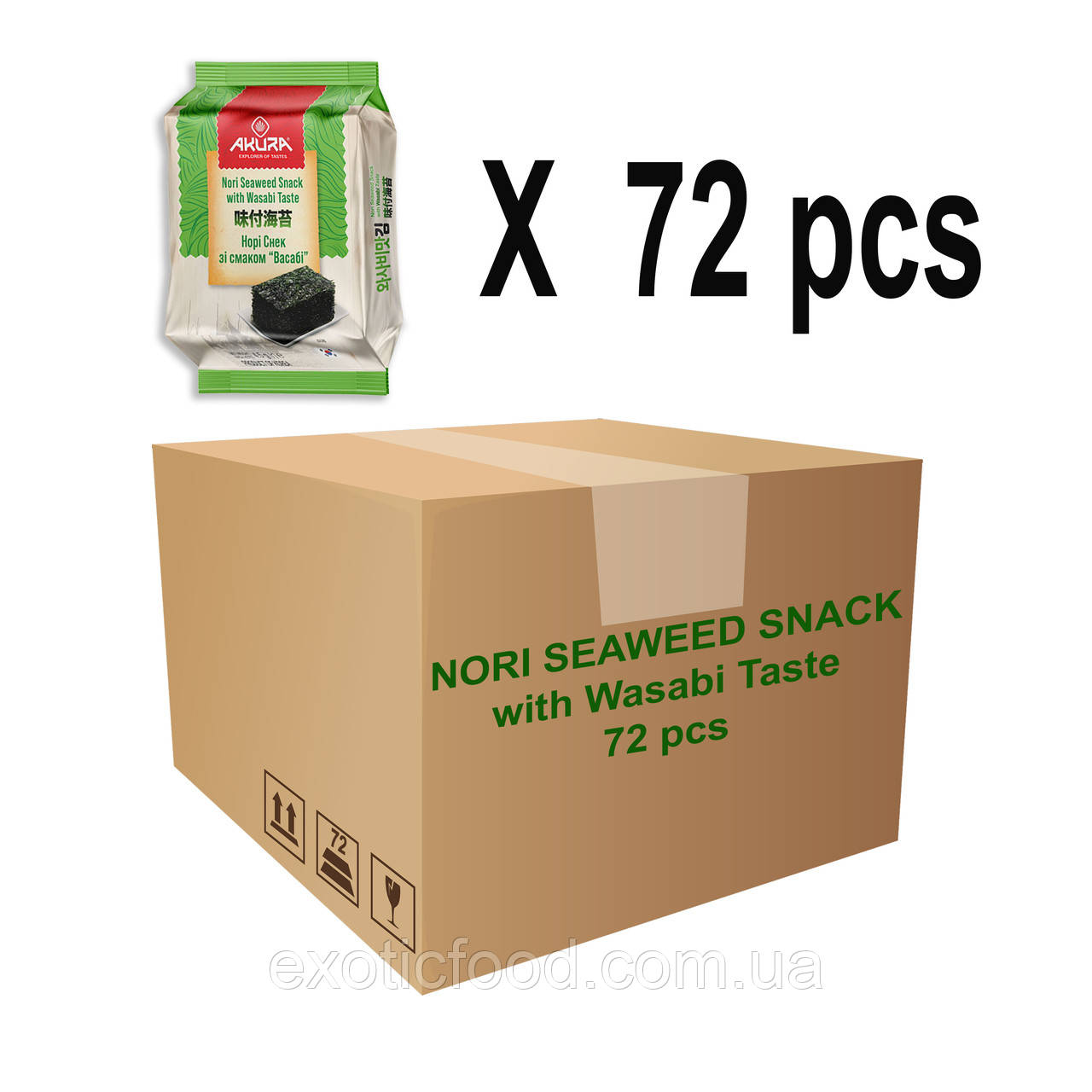 Норі - снек Seaweed зі смаком васабі AKURA 4.5 г, Пакування 72 шт