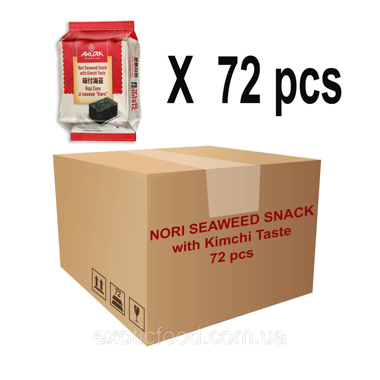 Норі - снек Seaweed зі смаком кімчі AKURA 4.5 г, Пакування 72 шт