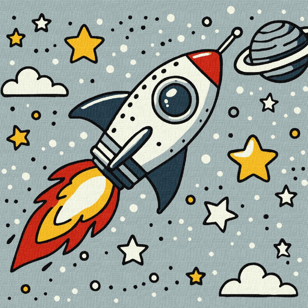 Картина за номерами обкладинка Космічна ракета 25х25 см