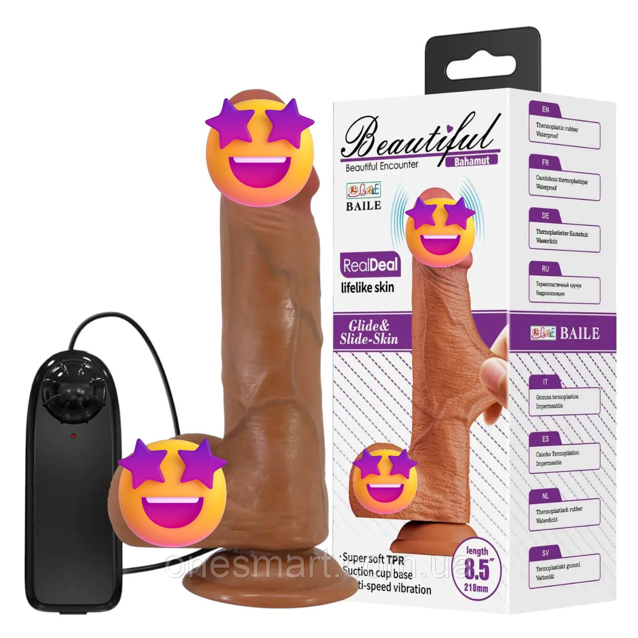 Вибратор на присоске BAILE реалистичний з пультом для жінок з безступінчастою регулюванням вібрації, фото 1