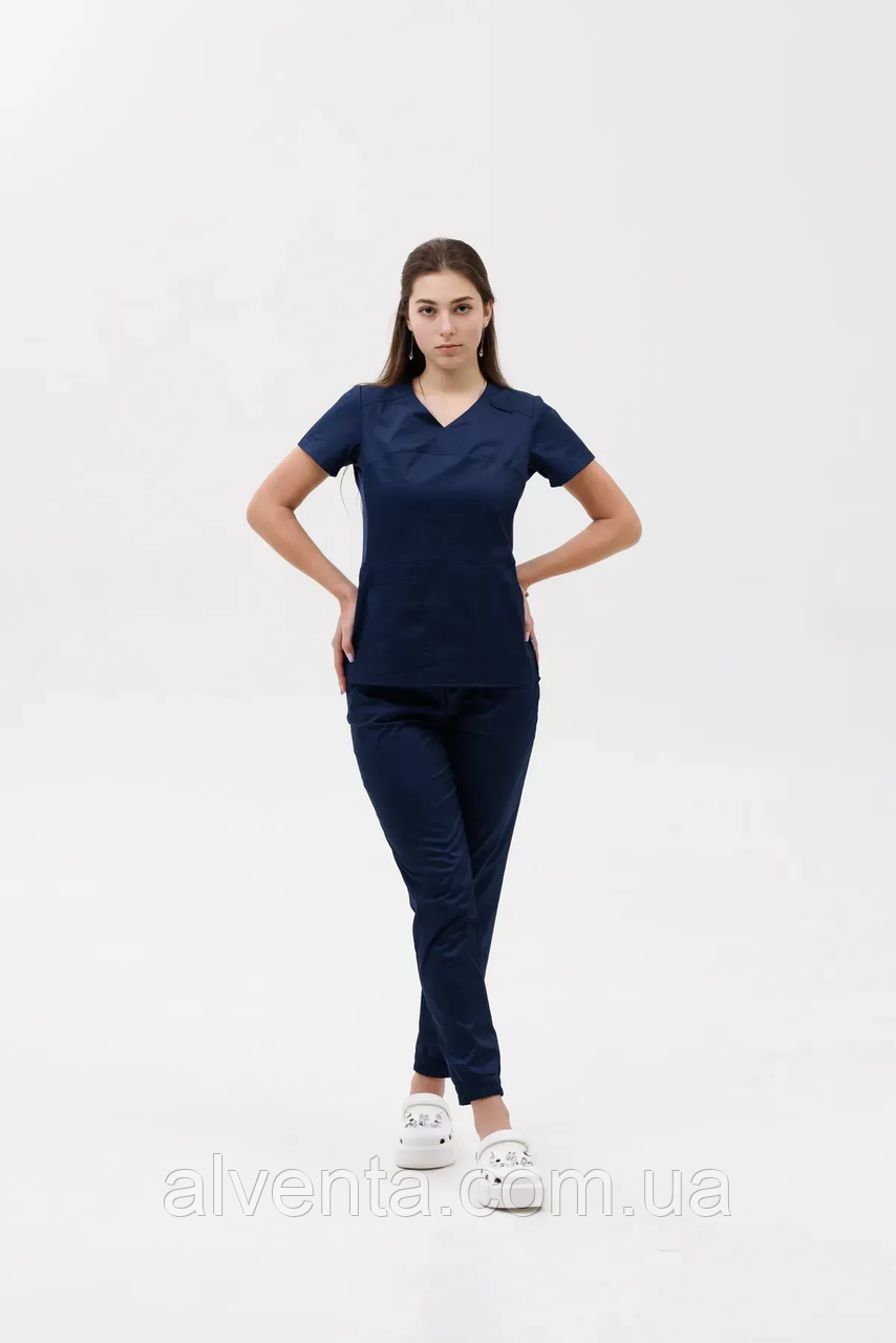 Медичний костюм Селеста Короткий рукав, Темно-синій (вставка т.синій сітка)