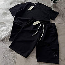 Літній спортивний костюм футболка+шорти C.P. Company Black Комплект С.П Компані чорний двонитка унісекс, фото 3