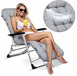 Шезлонг садовий + МАТРАЦ і підголівник ChillWell Luxury світло сірий 286402 Розкладне крісло Лежак до 120кг, фото 2