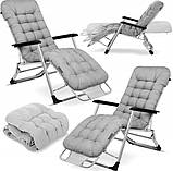 Шезлонг садовий + МАТРАЦ і підголівник ChillWell Luxury світло сірий 286402 Розкладне крісло Лежак до 120кг, фото 5