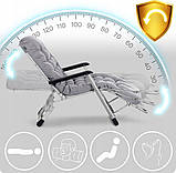 Шезлонг садовий + МАТРАЦ і підголівник ChillWell Luxury світло сірий 286402 Розкладне крісло Лежак до 120кг, фото 9
