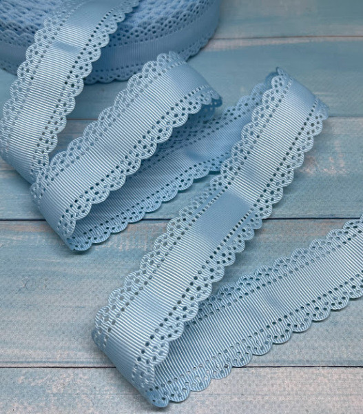 Репсова стрічка 30 мм -перфорована-блакитна, арт 014689, 1  метр, Блакитний, фото 1