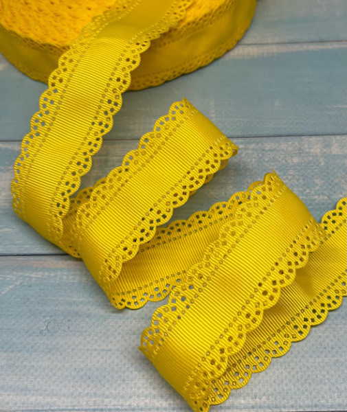 Репсова стрічка 30 мм -перфорована-жовта, арт 014688, 1 метр, Жовтий, фото 1