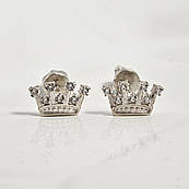 Сережки вкрутки срібні корони з білими фіанітами