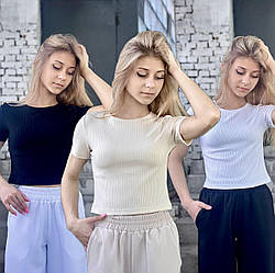 Топ для дівчаток з коротким рукавом, рубчик, р. 34–42 (зріст 134–160 см)