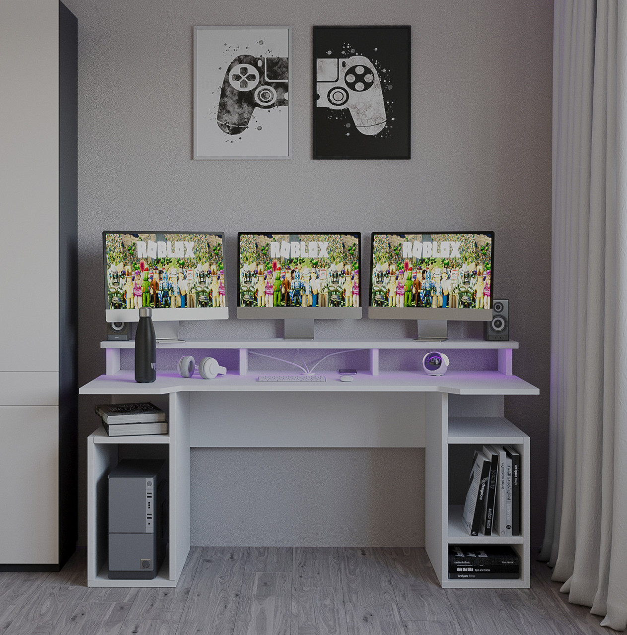 Геймерський, компютерний стіл Мортіс з підсвіткою Білий 1780 мм, фото 1