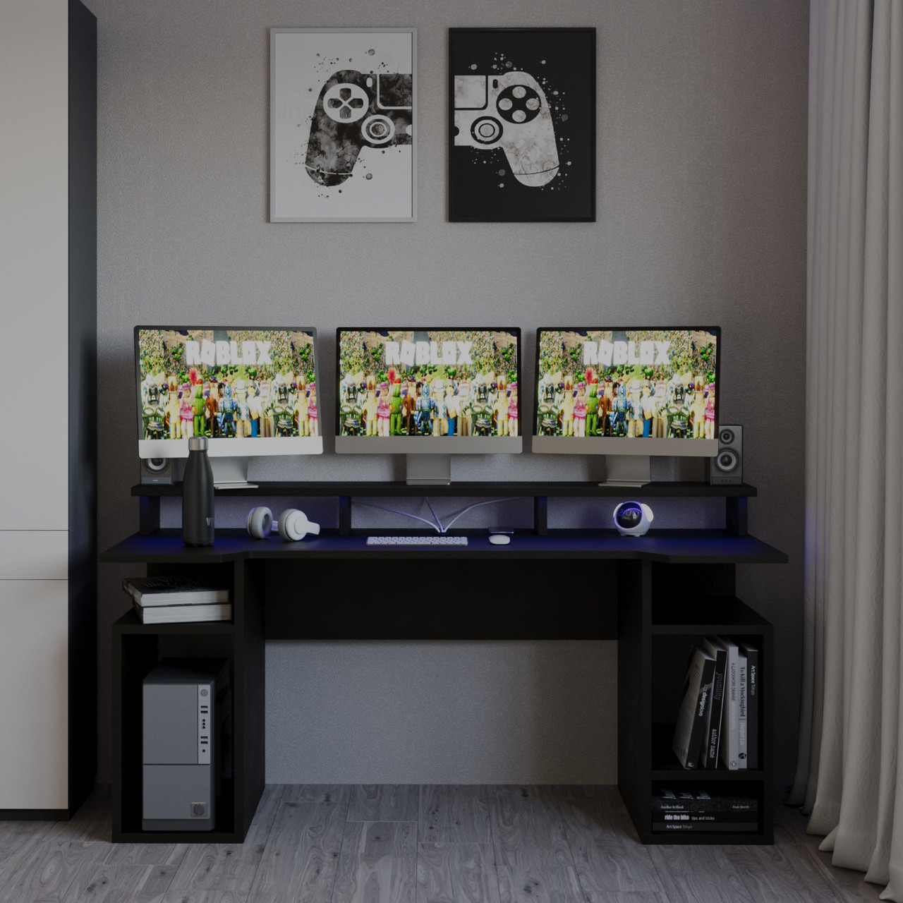 Геймерський, компютерний стіл Мортіс з підсвіткою Чорний 1780 мм, фото 1