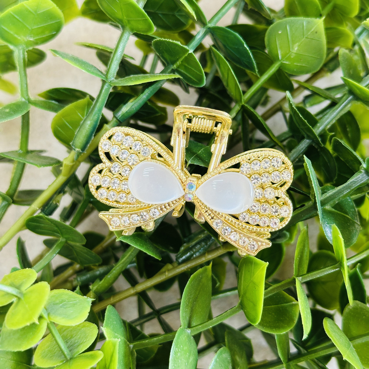 Заколка Крабик для волосся Бантик металевий зі стразами 45х25 мм, фото 1