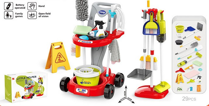 Набір для прибирання дитячий 667-67 відро, швабра, пилосос на батарейках, звук, 29 предметів, фото 1