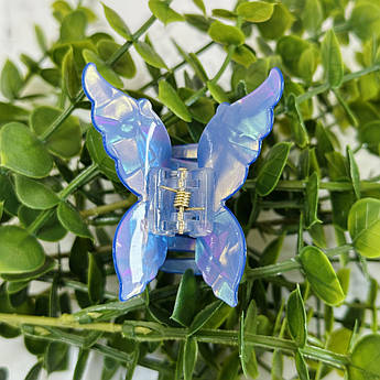 Заколка крабик для волосся Метелик синій перламутровий 60х50 мм