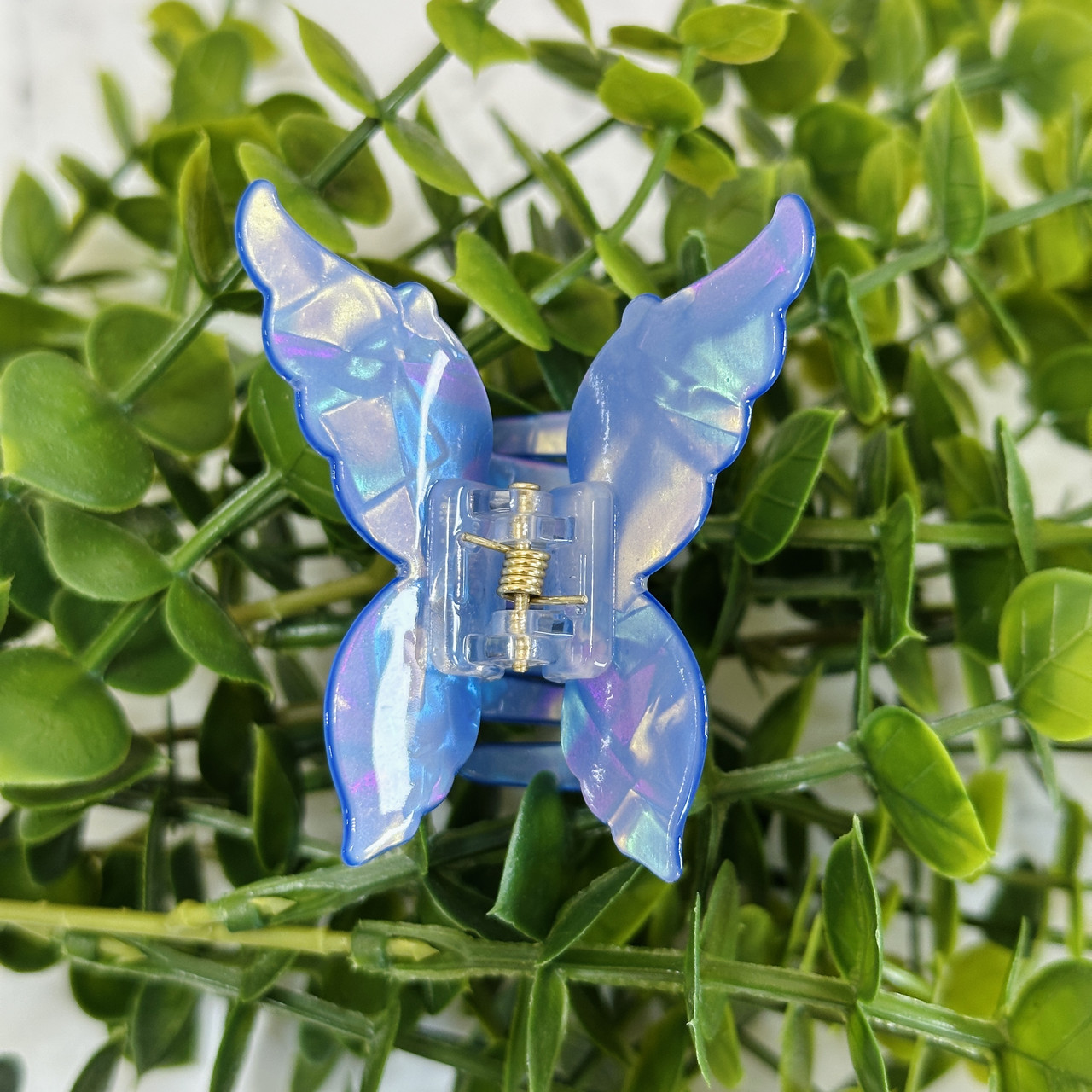 Заколка крабик для волосся Метелик синій перламутровий 60х50 мм, фото 1