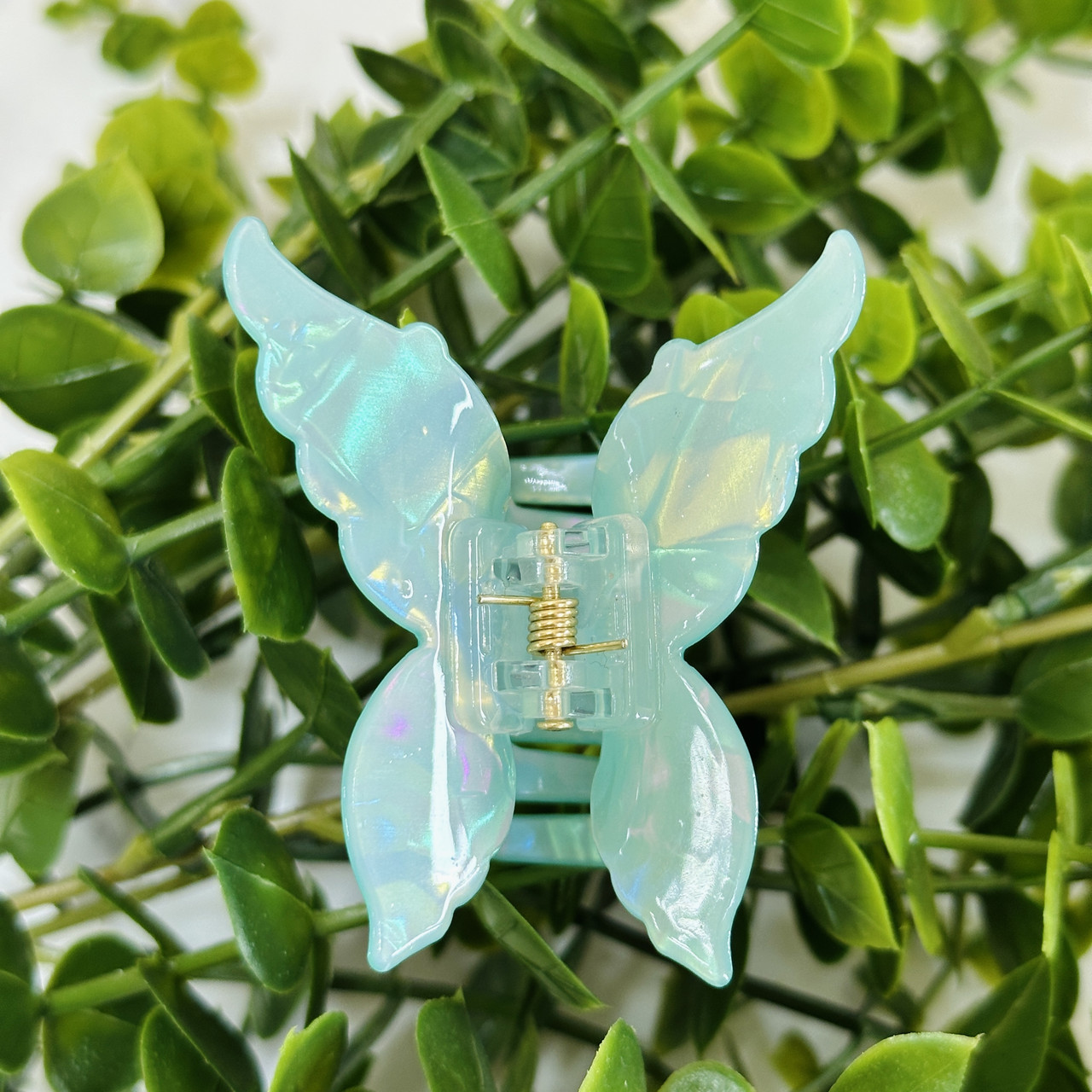 Заколка крабик для волосся Метелик смарагдовий 60х50 мм, фото 1