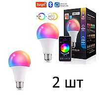 Розумна Smart лампочка LED E27 RGB різнокольорова смарт лампа 15 Вт з керуванням Bluetooth у додатку Tuya 2 шт