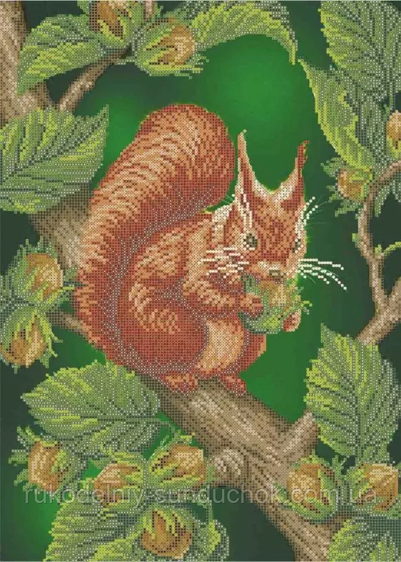 Схема для вишивання бісером ТМ Acorns Білка з горіхами А3-К-1036, фото 1